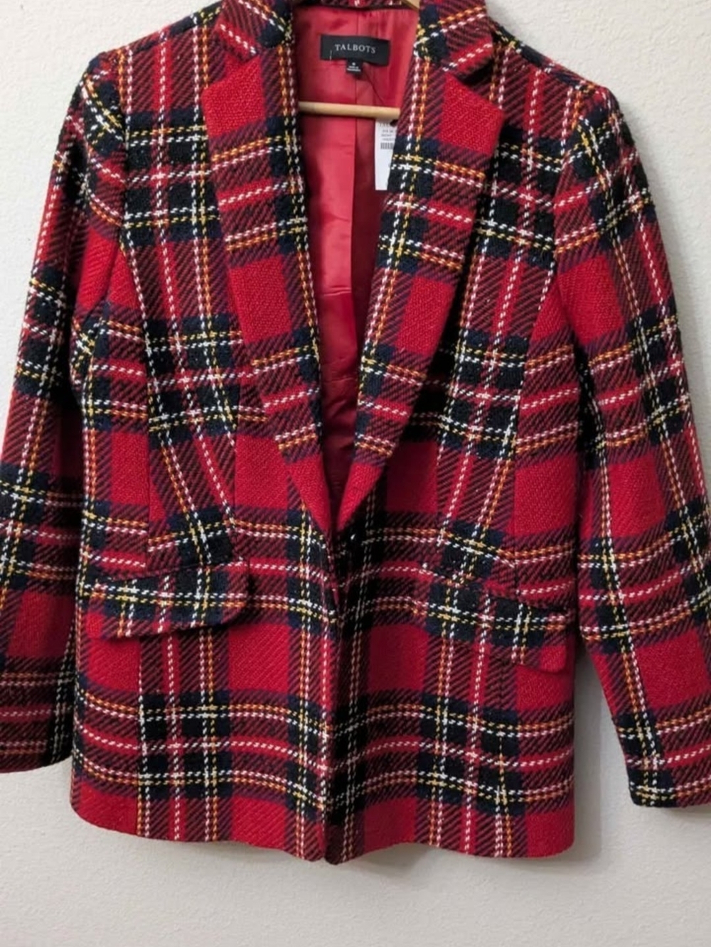 Talbots Red & Black Plaid Wool-Blend Women's Blazer
